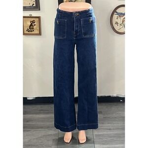 Stradivarius Dark Wash Wide-Leg Jeans Button Fly Pockets Size 36
